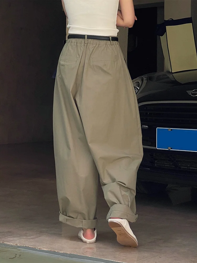 HanOrange 2026 Summer Fashion Simple High Waist Wide Leg Pants Women Loose Thin Casual Silhouette Trousers Female Vintage