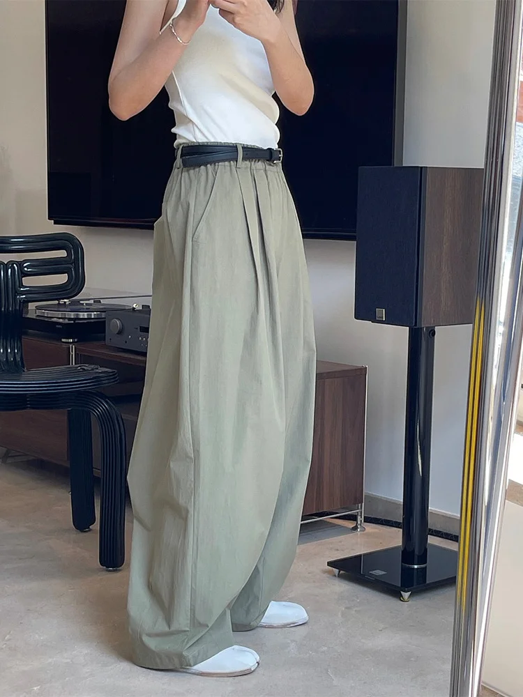 HanOrange 2026 Summer Fashion Simple High Waist Wide Leg Pants Women Loose Thin Casual Silhouette Trousers Female Vintage