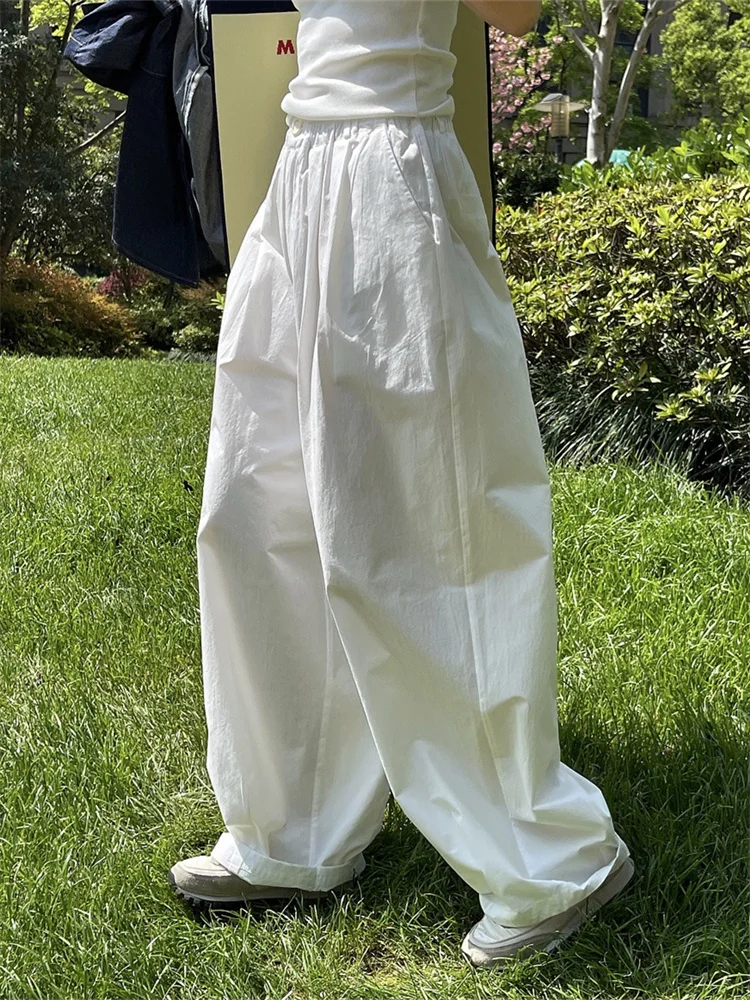 HanOrange 2026 Summer Fashion Simple High Waist Wide Leg Pants Women Loose Thin Casual Silhouette Trousers Female Vintage