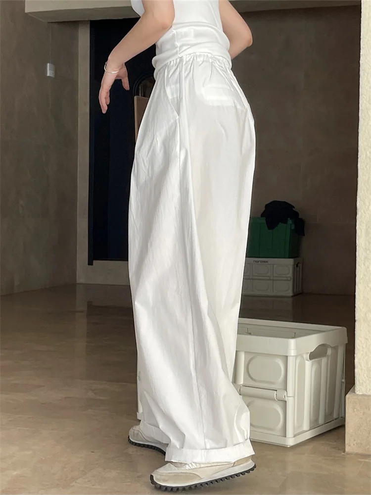 HanOrange 2026 Summer Fashion Simple High Waist Wide Leg Pants Women Loose Thin Casual Silhouette Trousers Female Vintage