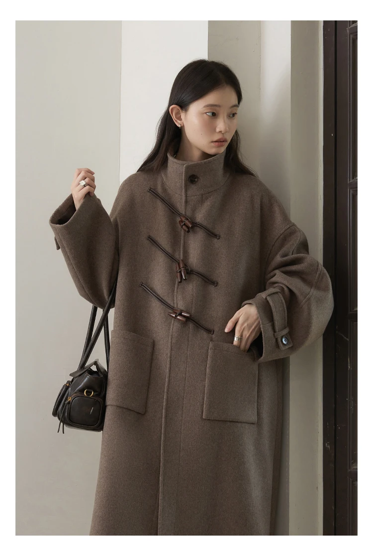 CHIC VEN Women Long Woolen Coats Single Breasted Loose Stand Collar Cow Horn Buttoned Office Ladies Overcoat Autumn Winter 2026
