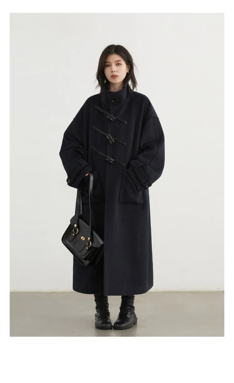 CHIC VEN Women Long Woolen Coats Single Breasted Loose Stand Collar Cow Horn Buttoned Office Ladies Overcoat Autumn Winter 2026