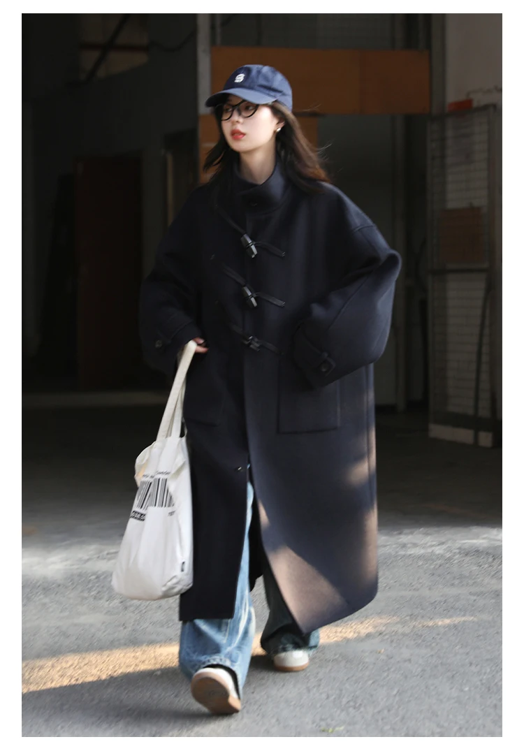 CHIC VEN Women Long Woolen Coats Single Breasted Loose Stand Collar Cow Horn Buttoned Office Ladies Overcoat Autumn Winter 2026