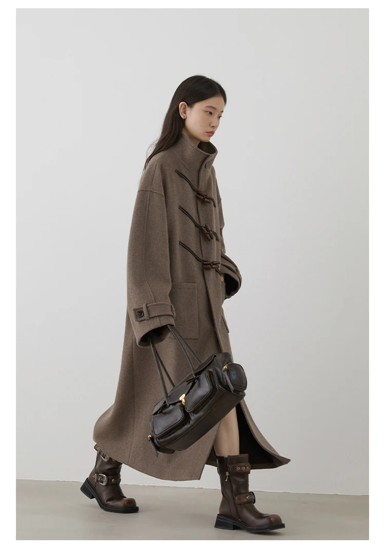 CHIC VEN Women Long Woolen Coats Single Breasted Loose Stand Collar Cow Horn Buttoned Office Ladies Overcoat Autumn Winter 2026