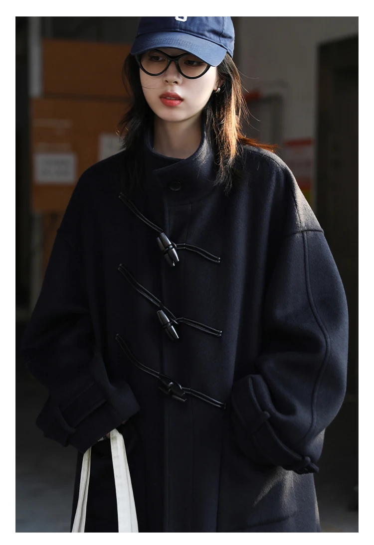 CHIC VEN Women Long Woolen Coats Single Breasted Loose Stand Collar Cow Horn Buttoned Office Ladies Overcoat Autumn Winter 2026