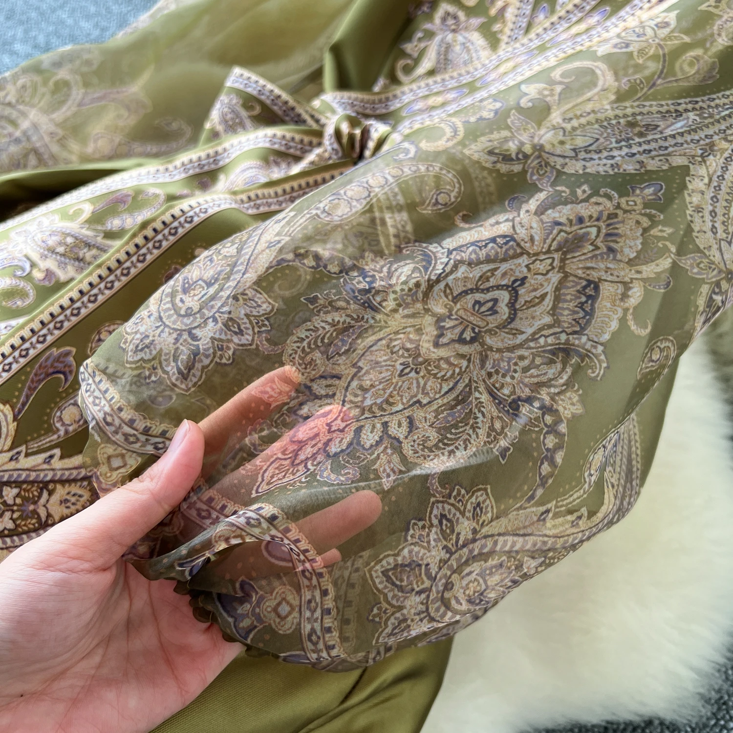 Spring Summer Bohemian Paisley Dress Holiday Puff Sleeve Cross V Neck Vintage Print Bandage Lace Up Robe Vestidos Maxi Clothes