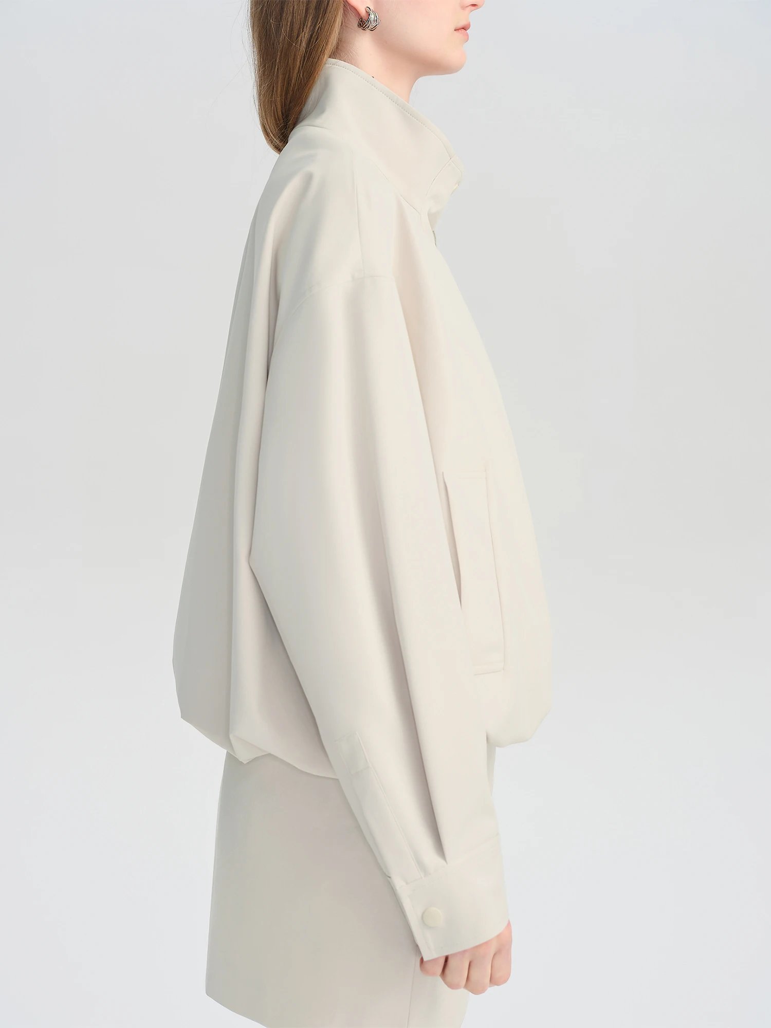 ZIQIAO Autumn 2025 Women's Cropped Stand Collar Jacket - Relaxed Fit Casual Short Outerwear Lightweight Layering Basic Top