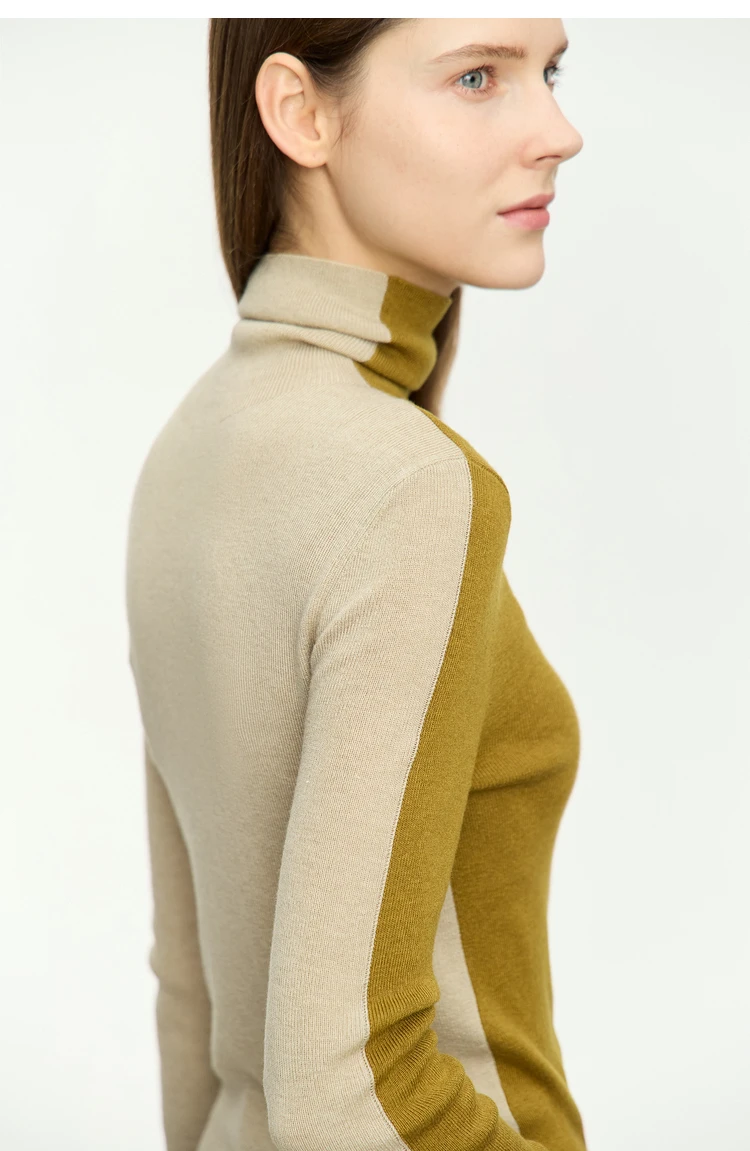 Amii Women Sweaters 2024 Winter Minimalism Long Sleeve High Neck Slim Soft Knit Tops Jumper Patchwork Sweater Clothing 12414019