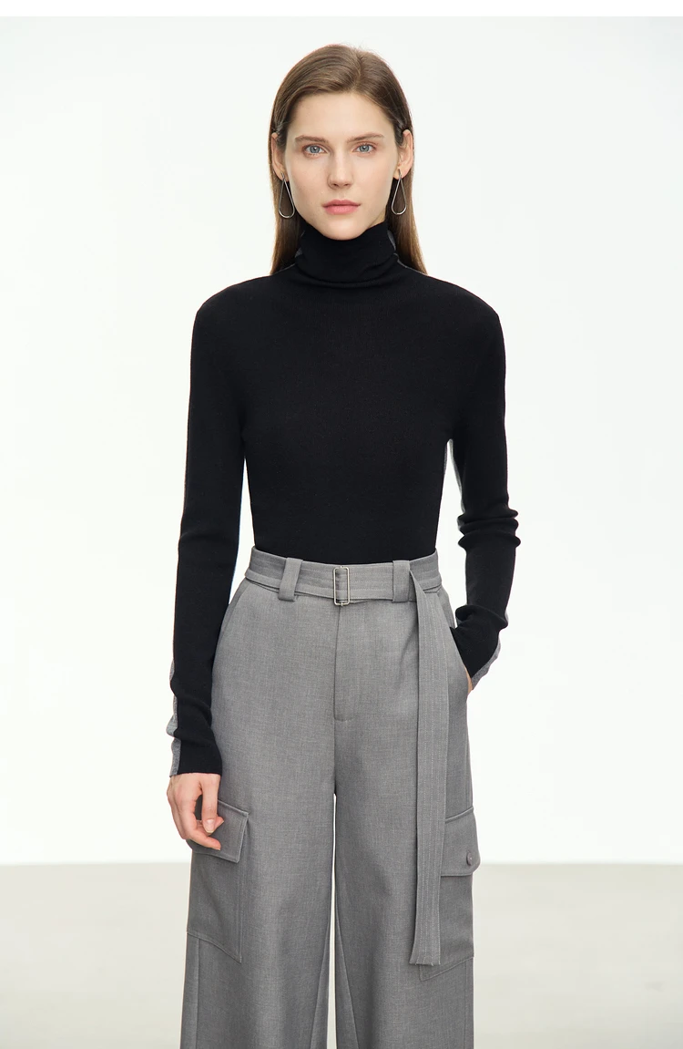 Amii Women Sweaters 2024 Winter Minimalism Long Sleeve High Neck Slim Soft Knit Tops Jumper Patchwork Sweater Clothing 12414019