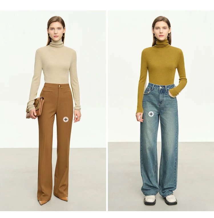 Amii Women Sweaters 2024 Winter Minimalism Long Sleeve High Neck Slim Soft Knit Tops Jumper Patchwork Sweater Clothing 12414019