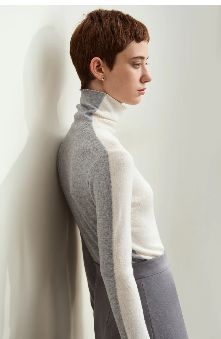Amii Women Sweaters 2024 Winter Minimalism Long Sleeve High Neck Slim Soft Knit Tops Jumper Patchwork Sweater Clothing 12414019