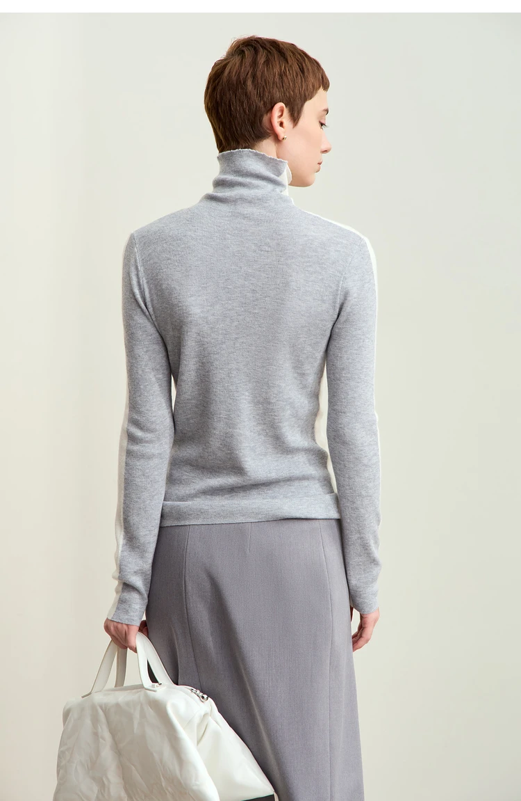 Amii Women Sweaters 2024 Winter Minimalism Long Sleeve High Neck Slim Soft Knit Tops Jumper Patchwork Sweater Clothing 12414019