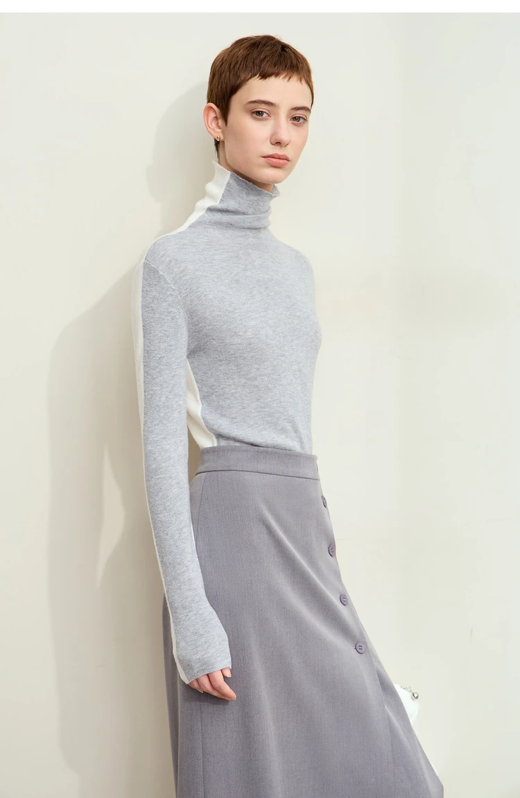 Amii Women Sweaters 2024 Winter Minimalism Long Sleeve High Neck Slim Soft Knit Tops Jumper Patchwork Sweater Clothing 12414019