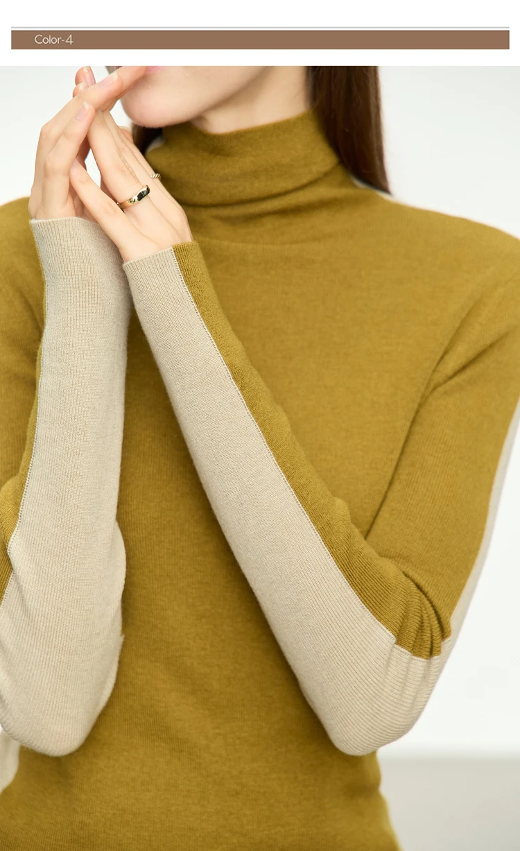 Amii Women Sweaters 2024 Winter Minimalism Long Sleeve High Neck Slim Soft Knit Tops Jumper Patchwork Sweater Clothing 12414019