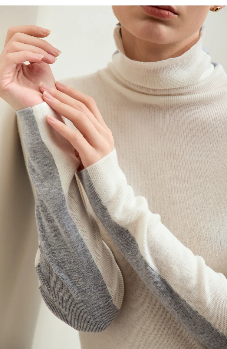 Amii Women Sweaters 2024 Winter Minimalism Long Sleeve High Neck Slim Soft Knit Tops Jumper Patchwork Sweater Clothing 12414019