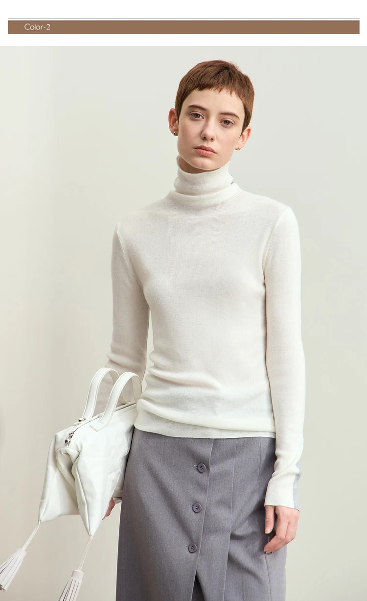 Amii Women Sweaters 2024 Winter Minimalism Long Sleeve High Neck Slim Soft Knit Tops Jumper Patchwork Sweater Clothing 12414019