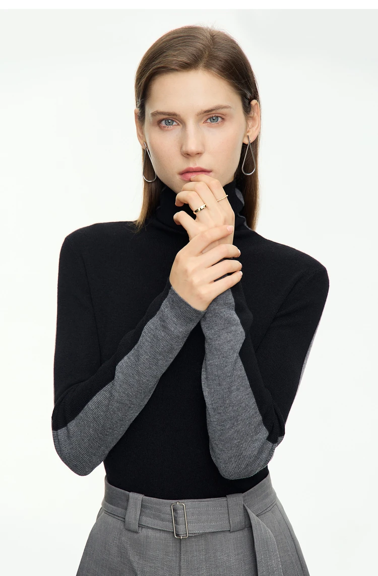Amii Women Sweaters 2024 Winter Minimalism Long Sleeve High Neck Slim Soft Knit Tops Jumper Patchwork Sweater Clothing 12414019