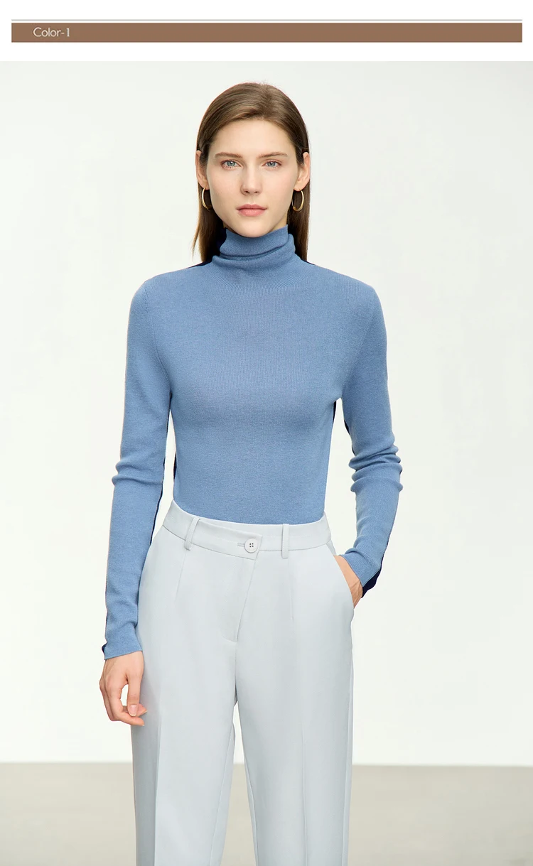 Amii Women Sweaters 2024 Winter Minimalism Long Sleeve High Neck Slim Soft Knit Tops Jumper Patchwork Sweater Clothing 12414019