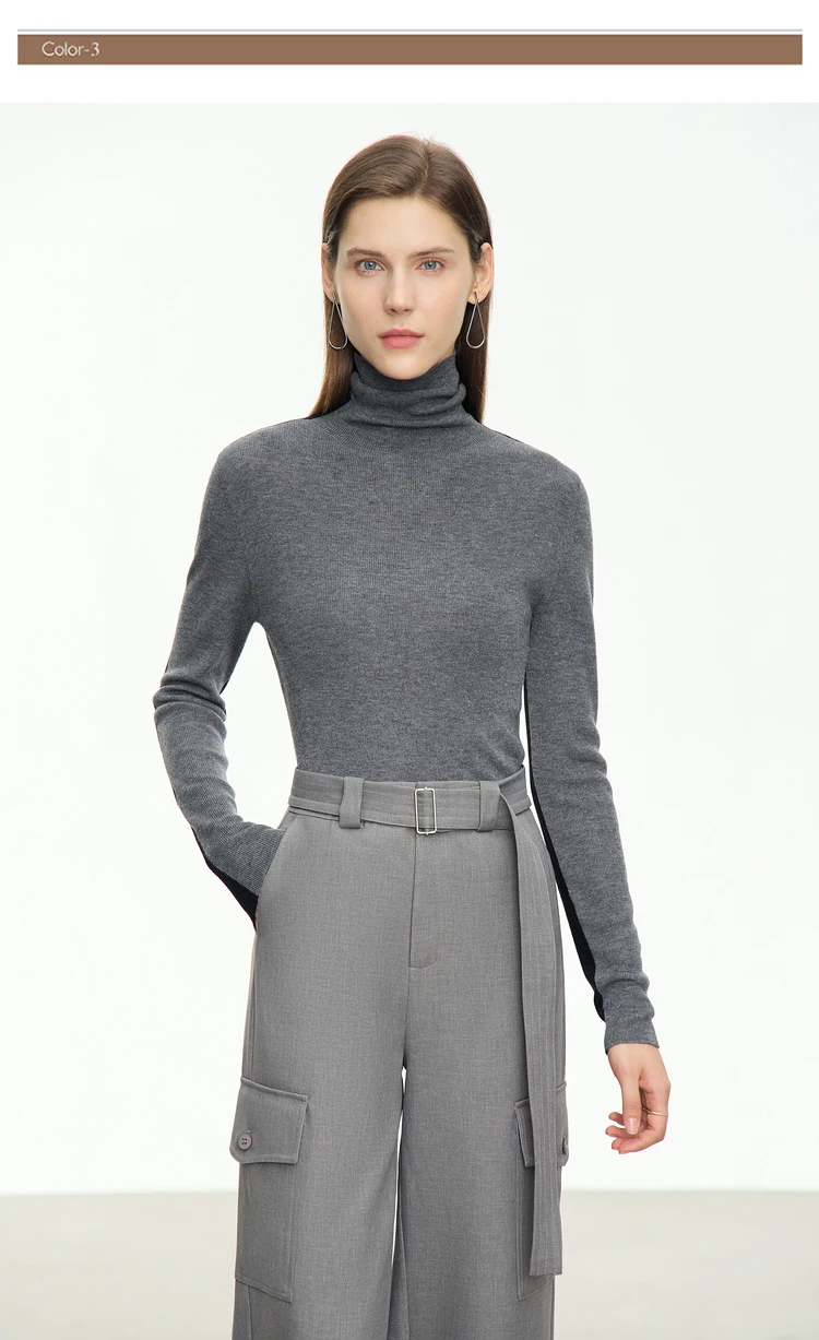 Amii Women Sweaters 2024 Winter Minimalism Long Sleeve High Neck Slim Soft Knit Tops Jumper Patchwork Sweater Clothing 12414019
