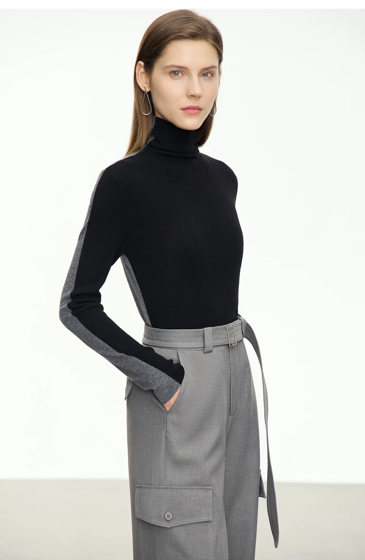 Amii Women Sweaters 2024 Winter Minimalism Long Sleeve High Neck Slim Soft Knit Tops Jumper Patchwork Sweater Clothing 12414019