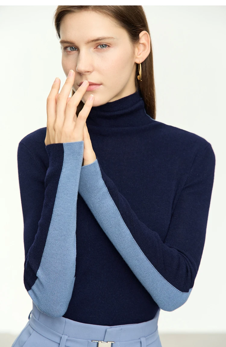 Amii Women Sweaters 2024 Winter Minimalism Long Sleeve High Neck Slim Soft Knit Tops Jumper Patchwork Sweater Clothing 12414019