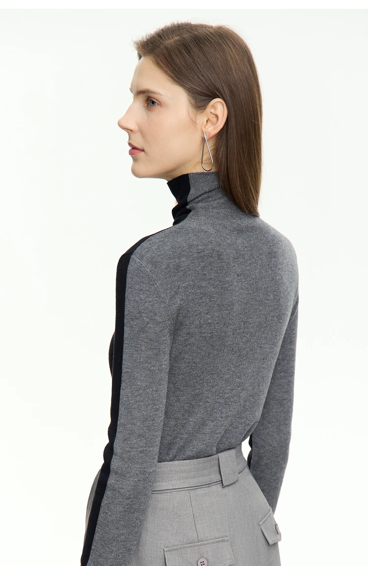 Amii Women Sweaters 2024 Winter Minimalism Long Sleeve High Neck Slim Soft Knit Tops Jumper Patchwork Sweater Clothing 12414019