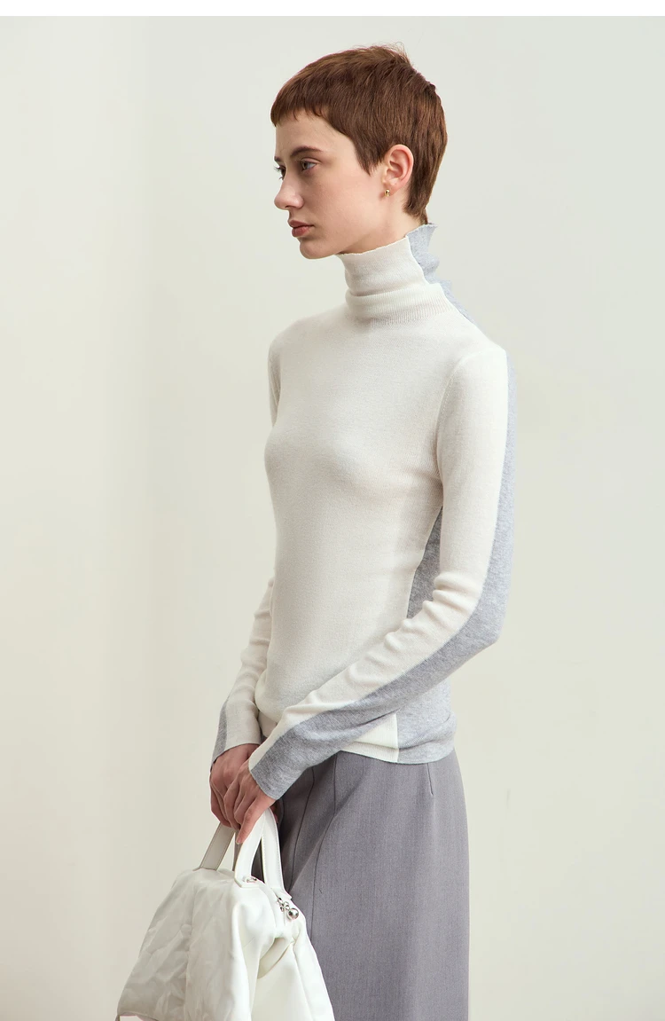 Amii Women Sweaters 2024 Winter Minimalism Long Sleeve High Neck Slim Soft Knit Tops Jumper Patchwork Sweater Clothing 12414019