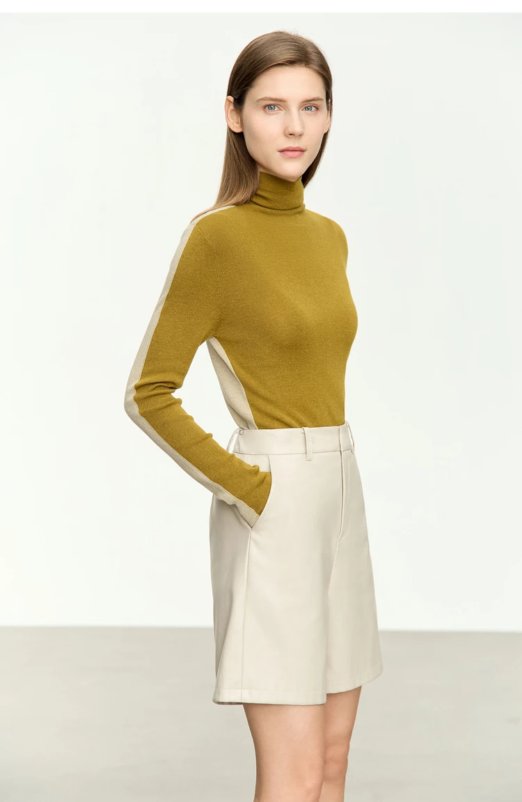 Amii Women Sweaters 2024 Winter Minimalism Long Sleeve High Neck Slim Soft Knit Tops Jumper Patchwork Sweater Clothing 12414019