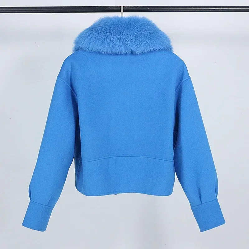 Wool Women Fur Coat New Autumn Winter Real Fox Fur Collar 10% Cashmere 90% Wool Fur Jacket Short Casual Loose Wool Coat