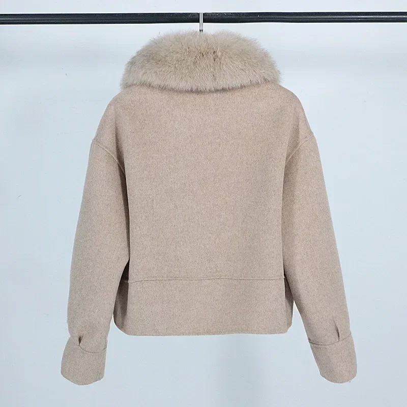 Wool Women Fur Coat New Autumn Winter Real Fox Fur Collar 10% Cashmere 90% Wool Fur Jacket Short Casual Loose Wool Coat