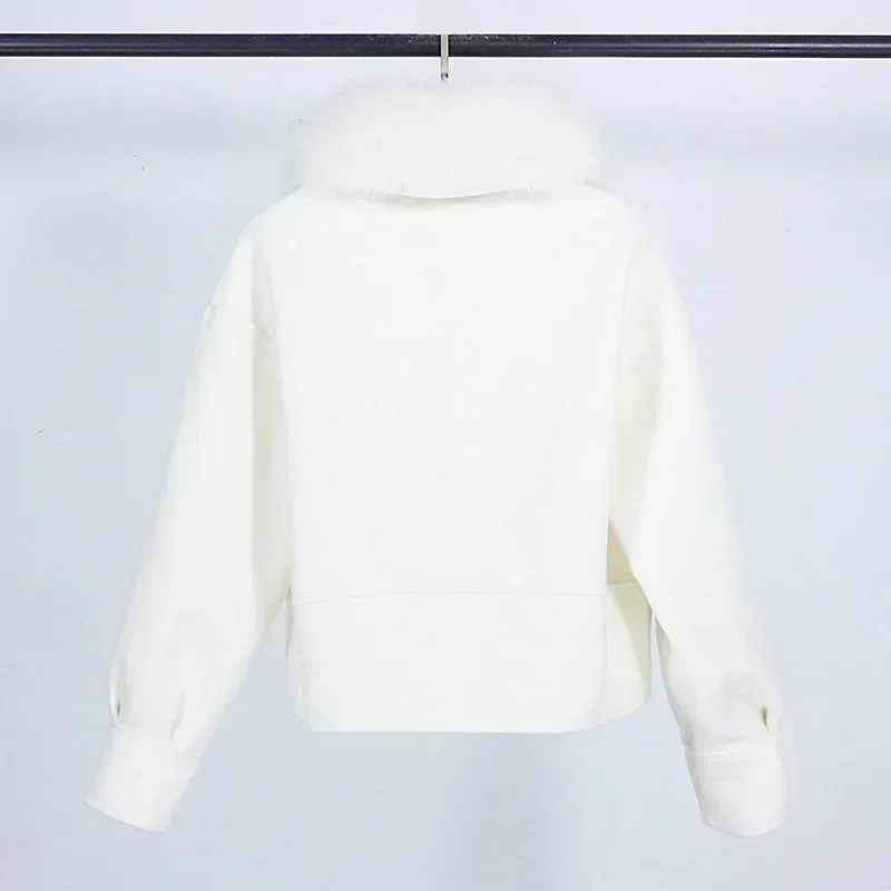 Wool Women Fur Coat New Autumn Winter Real Fox Fur Collar 10% Cashmere 90% Wool Fur Jacket Short Casual Loose Wool Coat