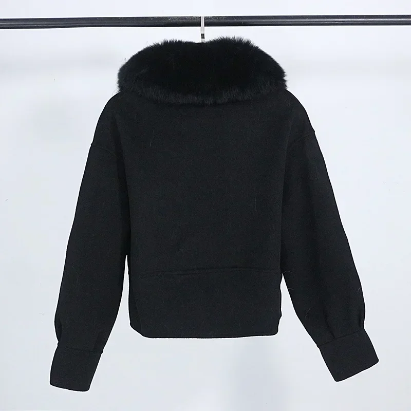 Wool Women Fur Coat New Autumn Winter Real Fox Fur Collar 10% Cashmere 90% Wool Fur Jacket Short Casual Loose Wool Coat