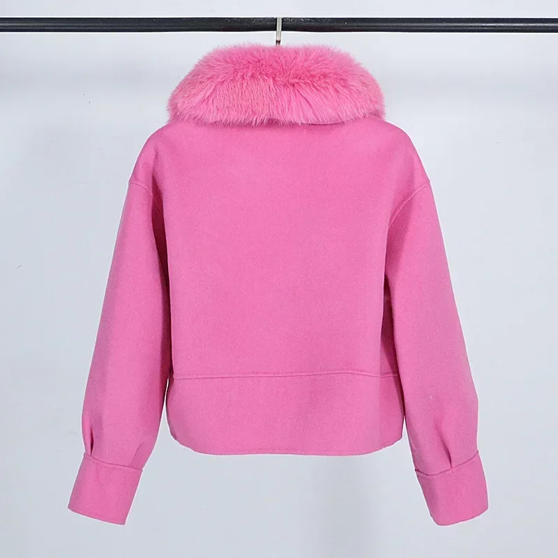 Wool Women Fur Coat New Autumn Winter Real Fox Fur Collar 10% Cashmere 90% Wool Fur Jacket Short Casual Loose Wool Coat