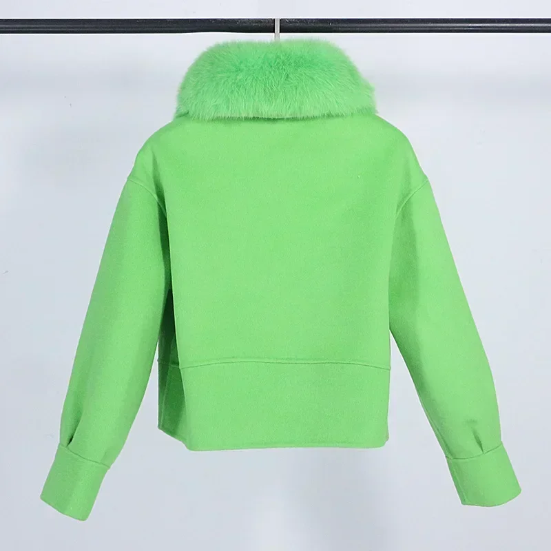 Wool Women Fur Coat New Autumn Winter Real Fox Fur Collar 10% Cashmere 90% Wool Fur Jacket Short Casual Loose Wool Coat