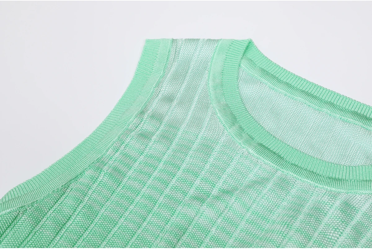 High Quality Spring And Autumn New Fashion Knitted Elastic Stripe Gradient Women's Cardigan+sleeveless Dress Women's Set