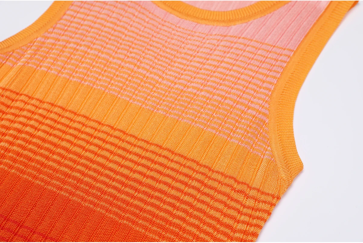 High Quality Spring And Autumn New Fashion Knitted Elastic Stripe Gradient Women's Cardigan+sleeveless Dress Women's Set
