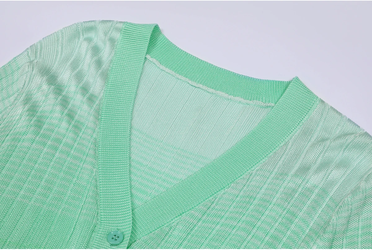 High Quality Spring And Autumn New Fashion Knitted Elastic Stripe Gradient Women's Cardigan+sleeveless Dress Women's Set