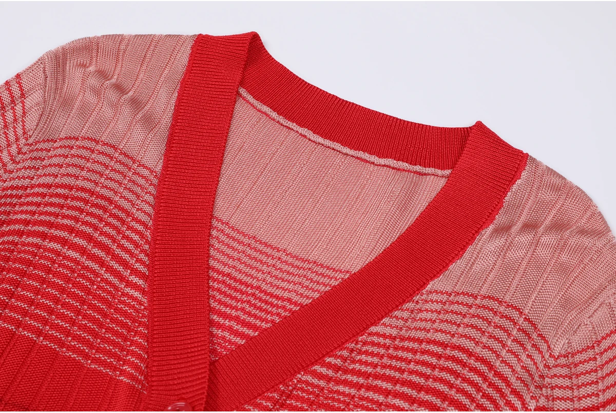 High Quality Spring And Autumn New Fashion Knitted Elastic Stripe Gradient Women's Cardigan+sleeveless Dress Women's Set