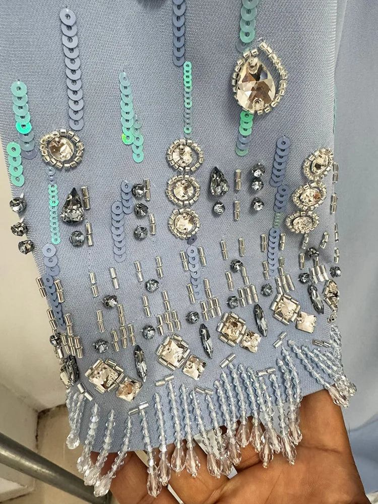 HIGH STREET Newest Fashion 2026 S/S Designer Vestido Women's Half Sleeve Stunning Beaded Long Maxi Dress