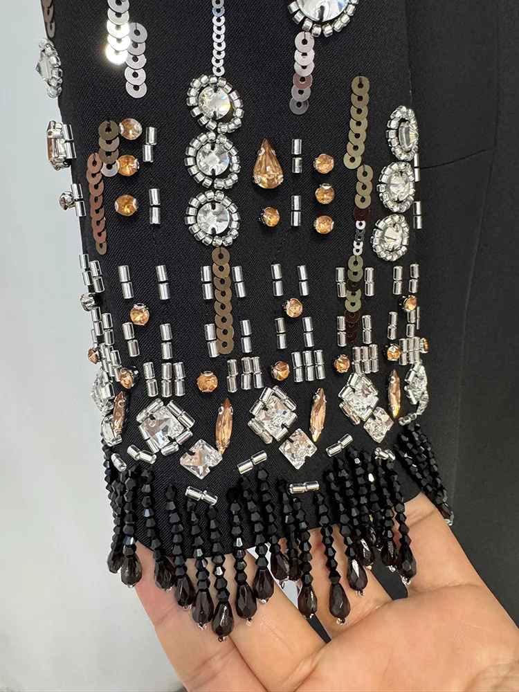 HIGH STREET Newest Fashion 2026 S/S Designer Vestido Women's Half Sleeve Stunning Beaded Long Maxi Dress