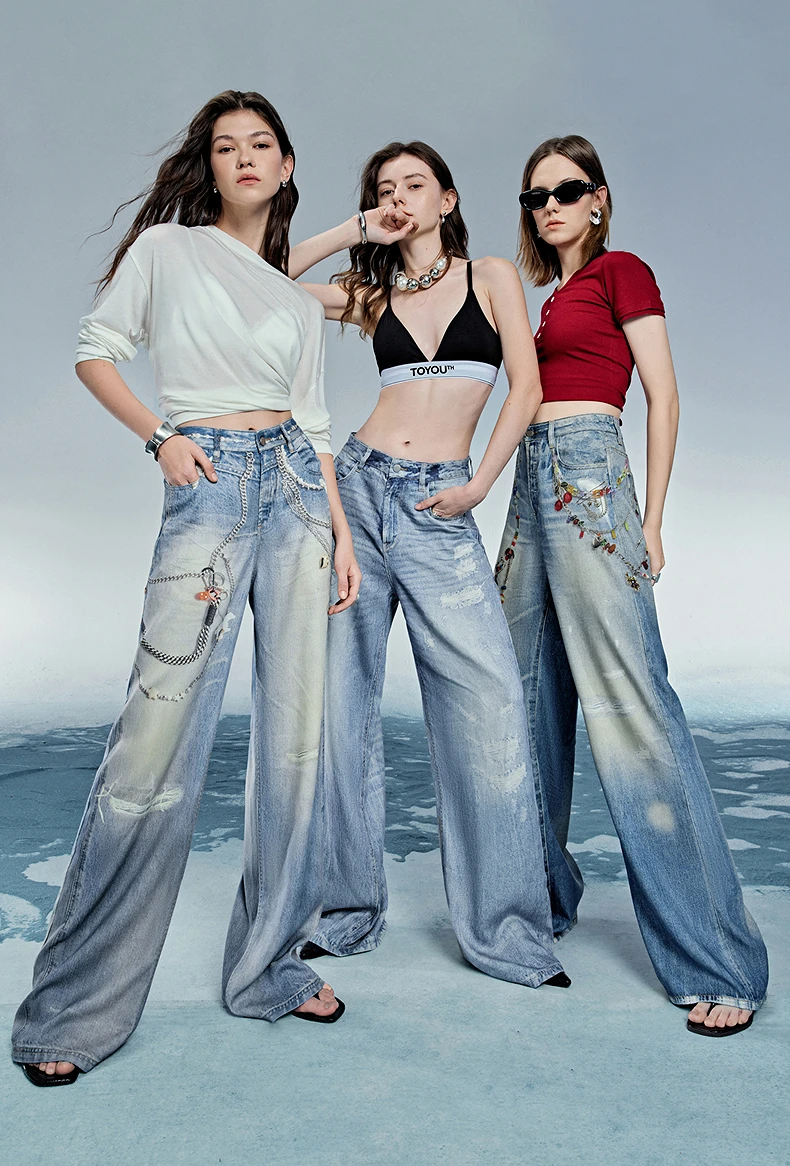 TOYOUTH Women Denim Jean 2025 Spring New Long Pants 8518053
