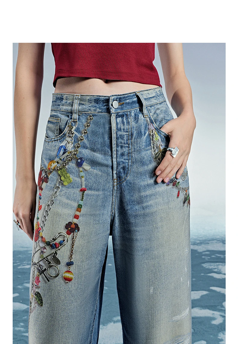 TOYOUTH Women Denim Jean 2025 Spring New Long Pants 8518053