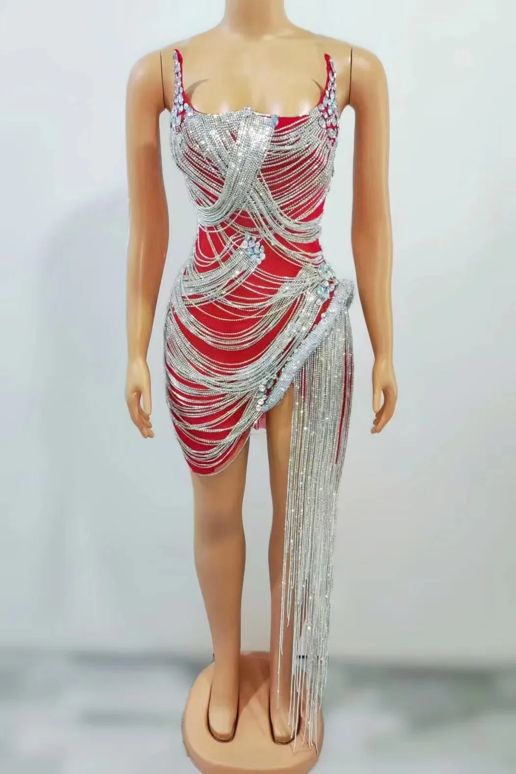 sexy rhinestone Wedding Party Dress Women's fashion Stage Costumes dress
