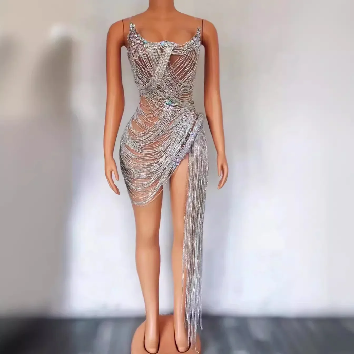 sexy rhinestone Wedding Party Dress Women's fashion Stage Costumes dress