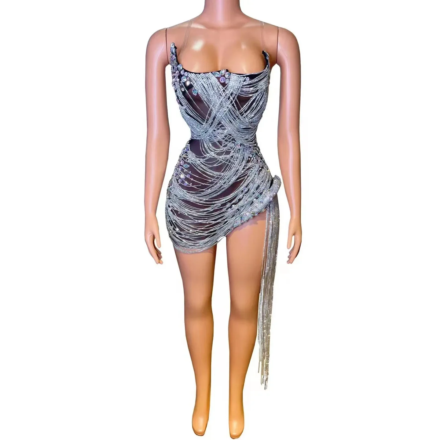 sexy rhinestone Wedding Party Dress Women's fashion Stage Costumes dress