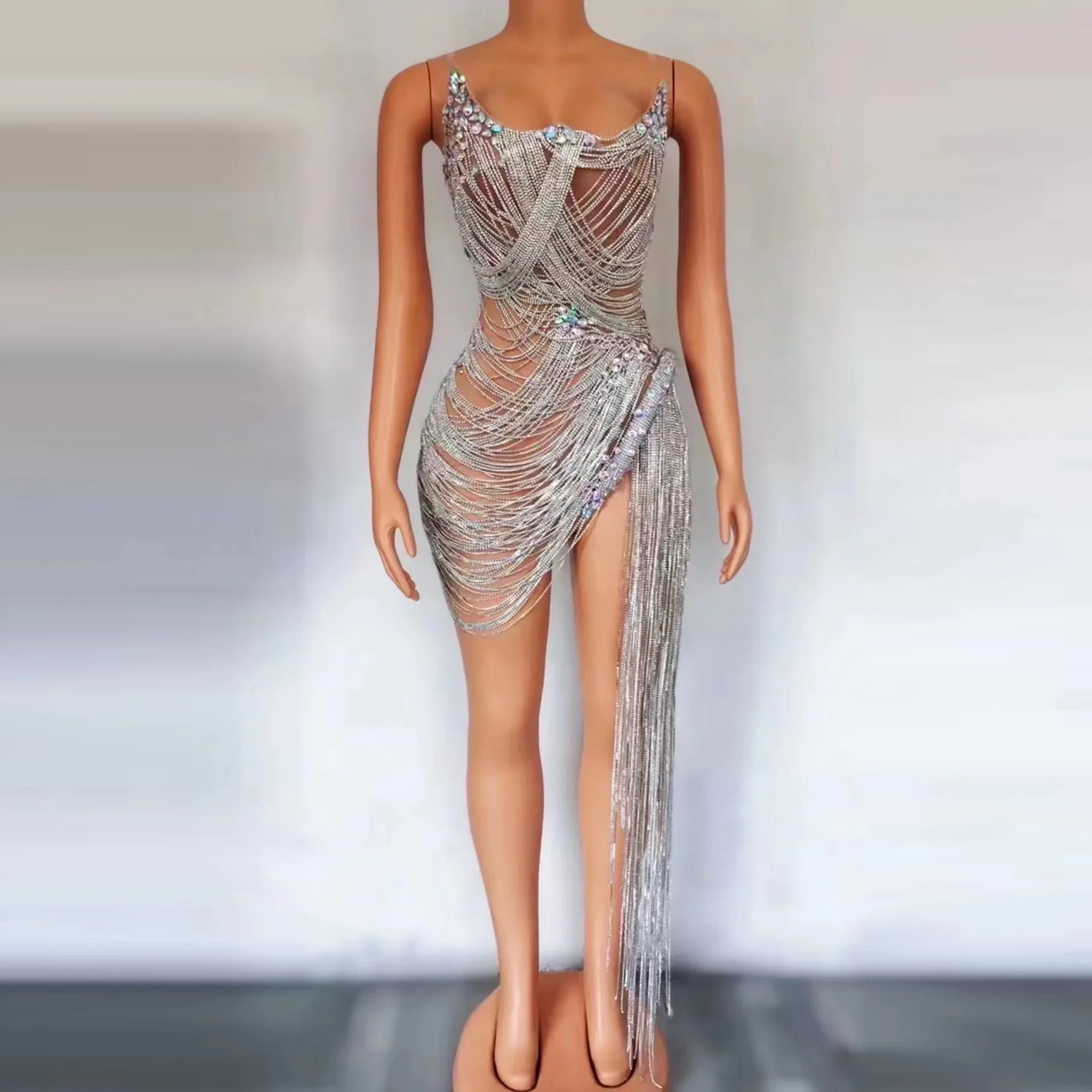 sexy rhinestone Wedding Party Dress Women's fashion Stage Costumes dress