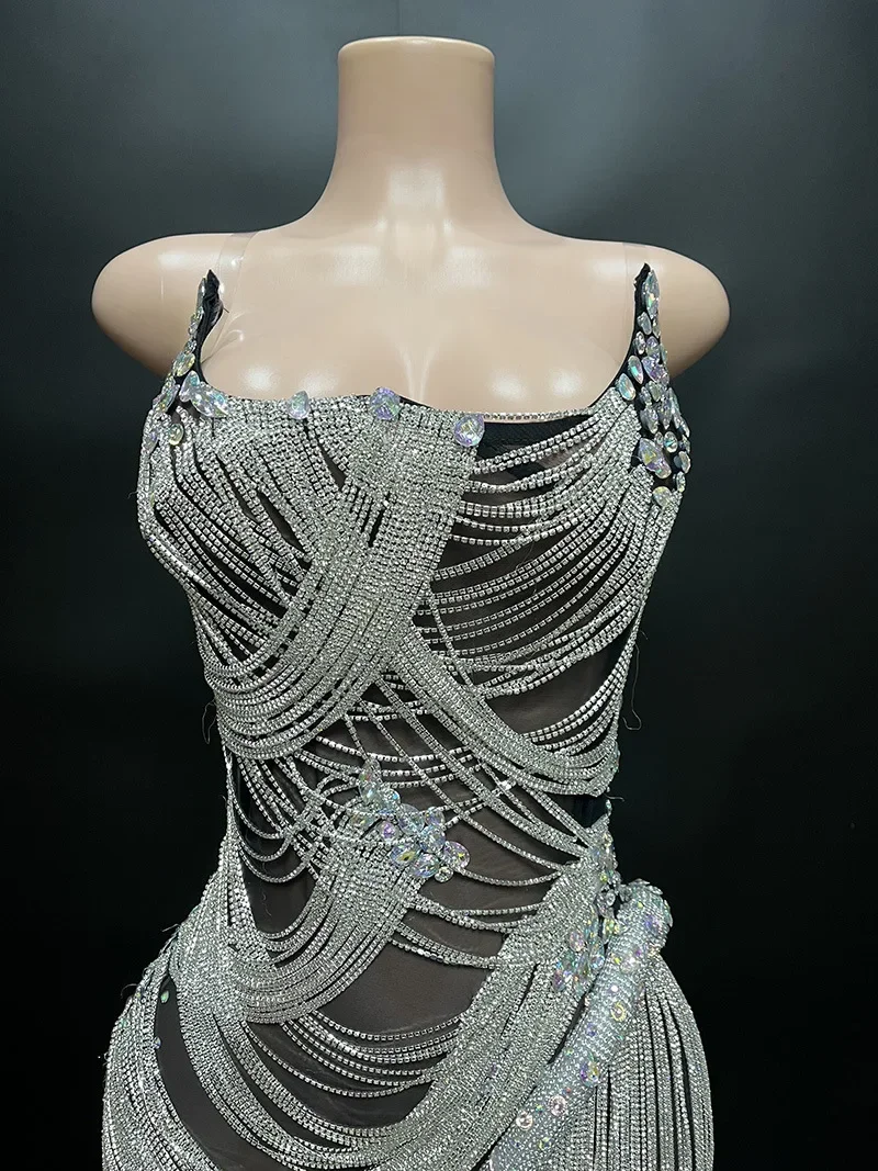 sexy rhinestone Wedding Party Dress Women's fashion Stage Costumes dress