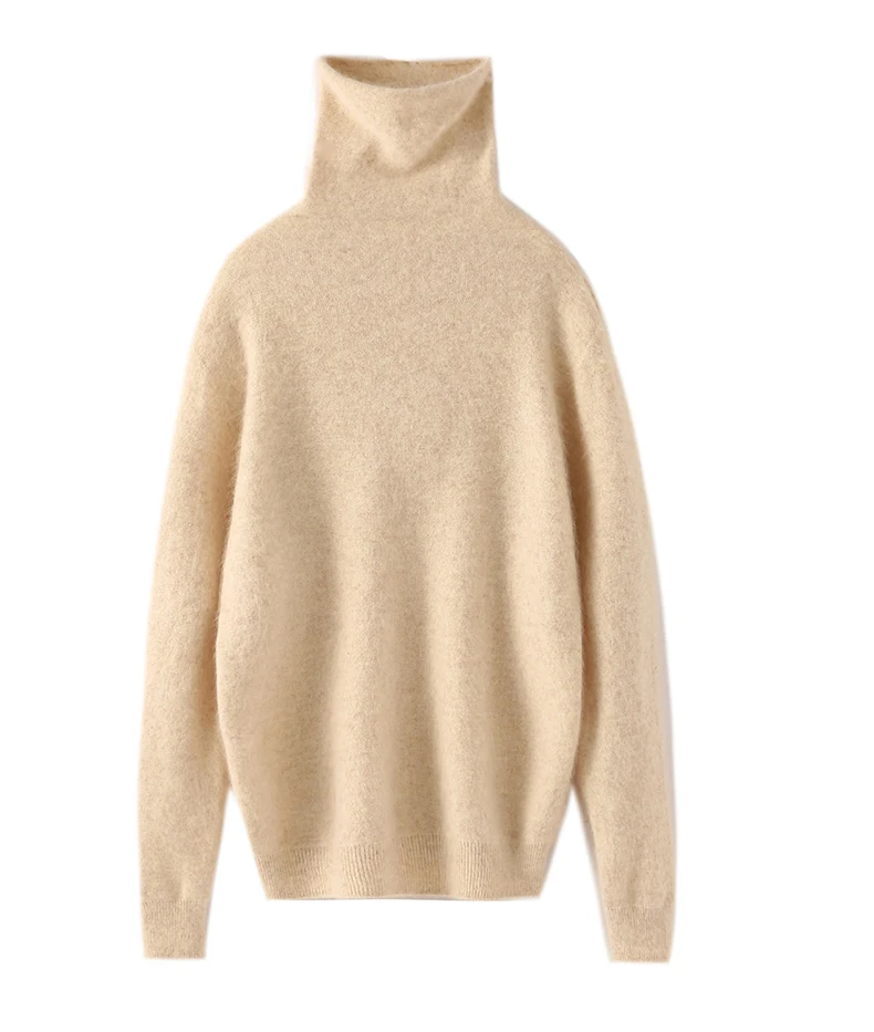 Autumn And Winter New 100% Pure Mink Cashmere Sweater Women's Pile Collar Pullover Slim Sweater Knitted Bottoming Shirt