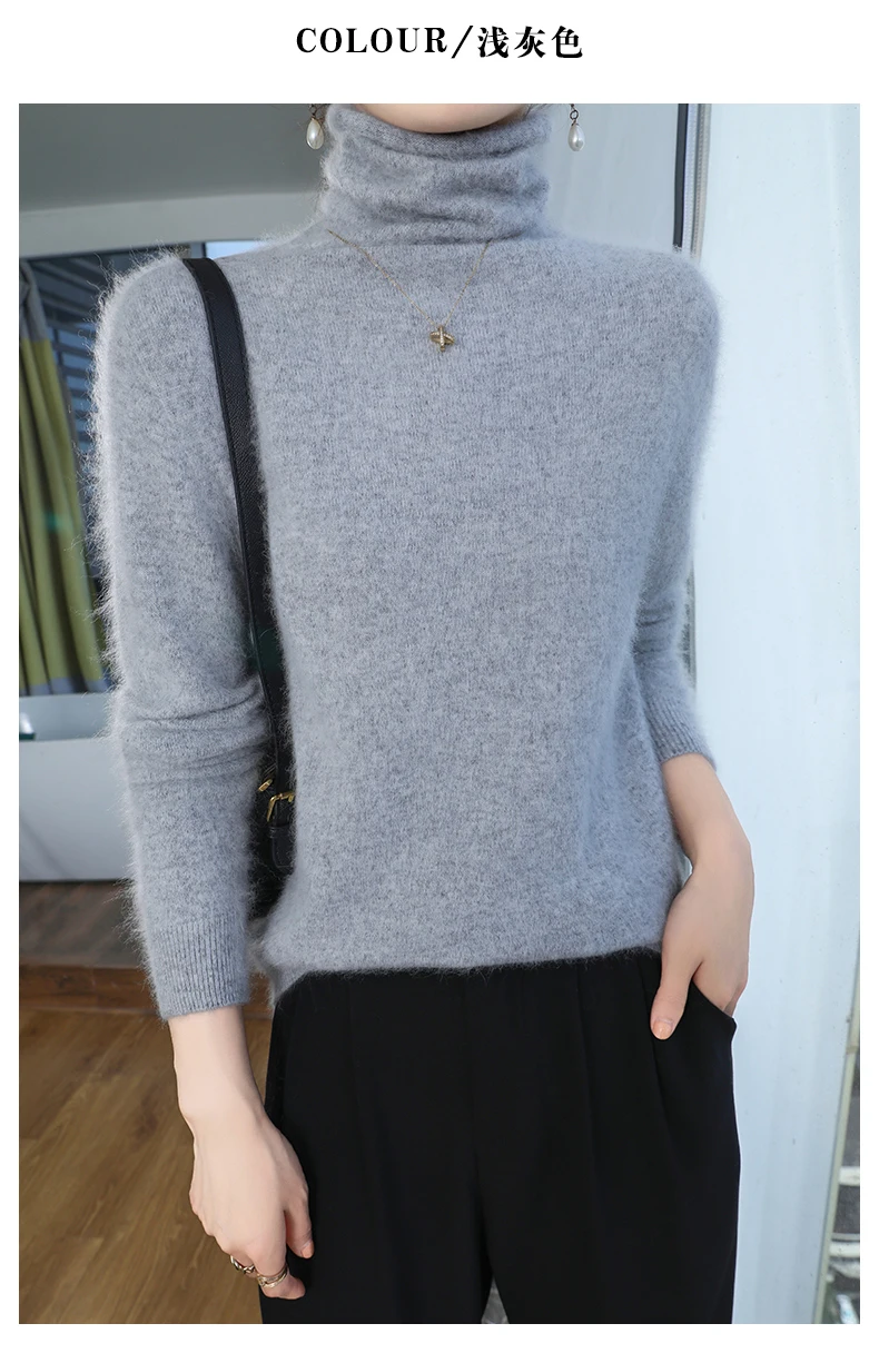 Autumn And Winter New 100% Pure Mink Cashmere Sweater Women's Pile Collar Pullover Slim Sweater Knitted Bottoming Shirt