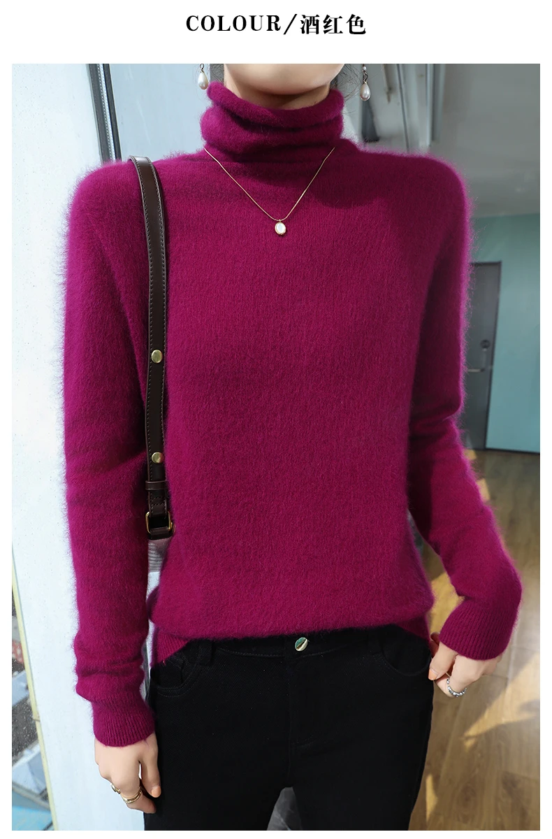 Autumn And Winter New 100% Pure Mink Cashmere Sweater Women's Pile Collar Pullover Slim Sweater Knitted Bottoming Shirt